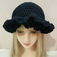 thumbnail image 2 of Riforla New Fashionable Autumn and Winter Handmade Crocheted Solid Color Women's Outdoor Fisherman Hat Ruffled Windproof Carnival Hat Sun Hats Black, 2 of 3