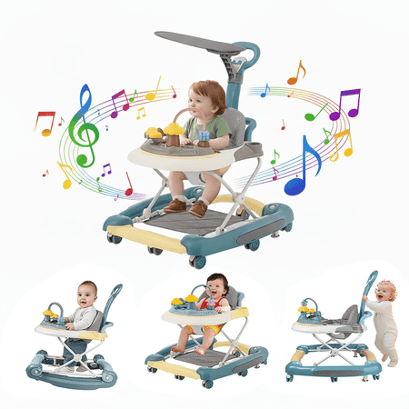 HDUTNGISN 5-in-1 Green Adjustable Baby Walker with Wheels for Boys & Girls
