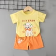 thumbnail image 2 of Uxgjfwu Toddler Boy Summer Outfits Cute Printed Short Sleeve Top and Shorts Set Summer Clothes, Sizes 3M-6T,Yellow, 2 of 3