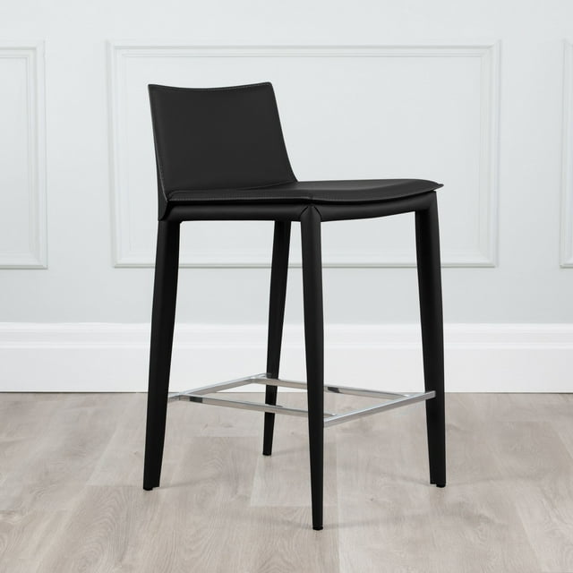 Hilton Modern Leather Wrapped Counter Stool with Steel Frame