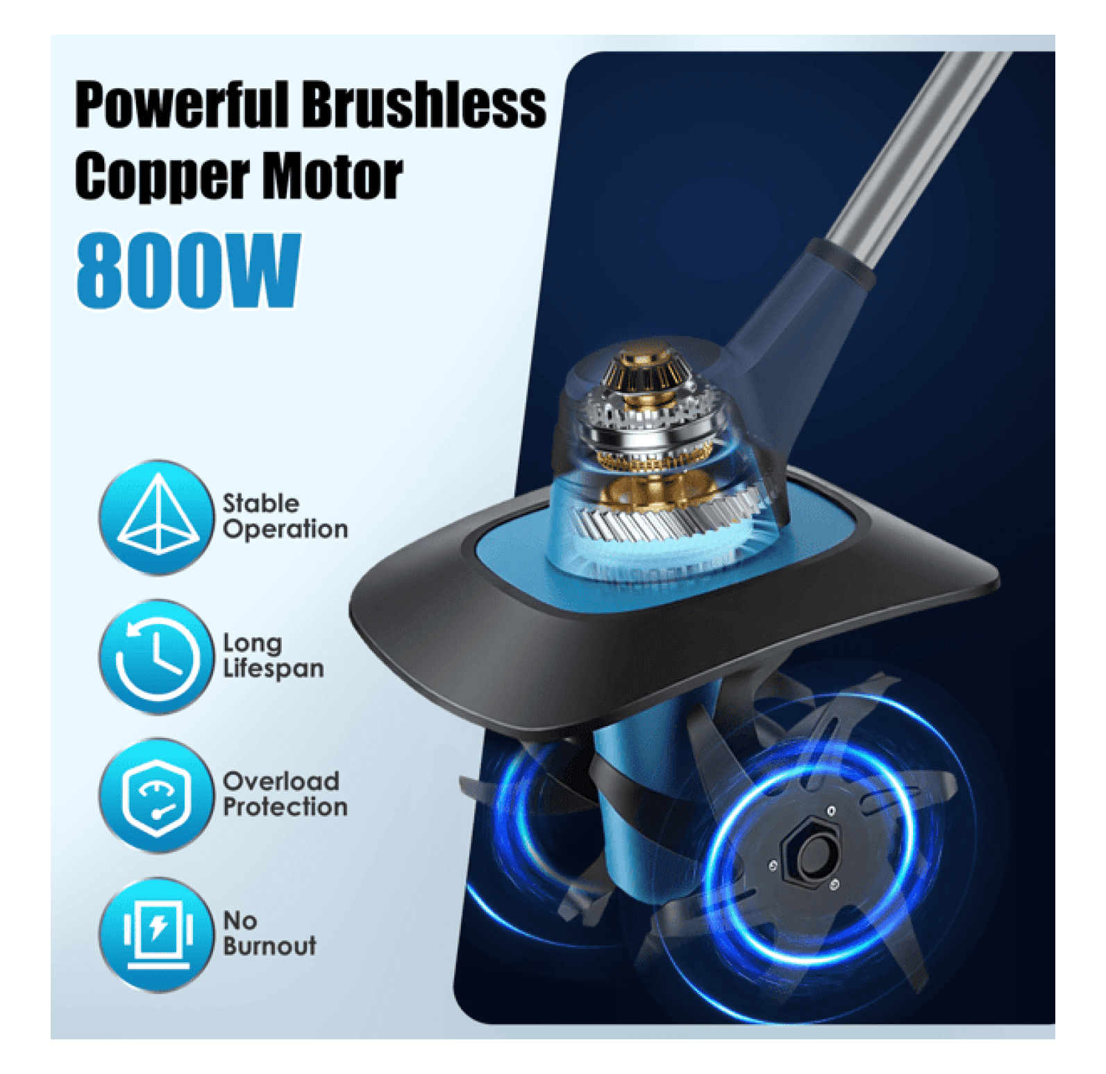 Cordless Tiller Cultivator 800W Electric Soil Tiller, 21V Battery Powered Handheld Garden Cultivator with 6.69" Depth, for Yard Planting Weed Removal