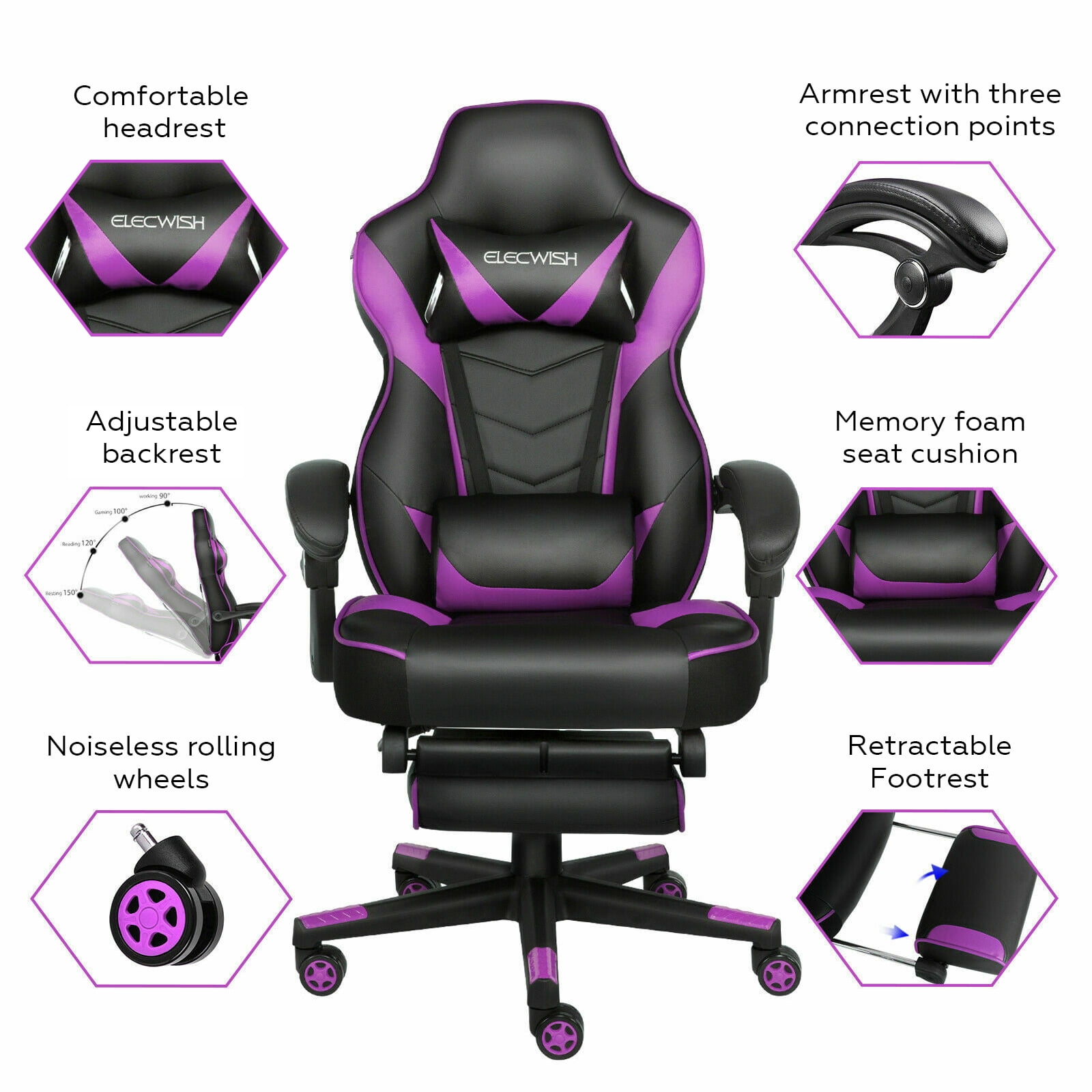 Red High Back Swivel Desk Computer Chairs for Home Office YOURLITEAMZ Massage Gaming Office Chair with Footrest Ergonomic PC Gaming Chair Foldable with Headrest Lumbar Support 