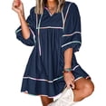 thumbnail image 2 of 3/4 Sleeve Women High Waist Patchwork Loose Mini Babydoll Dress, 2 of 6