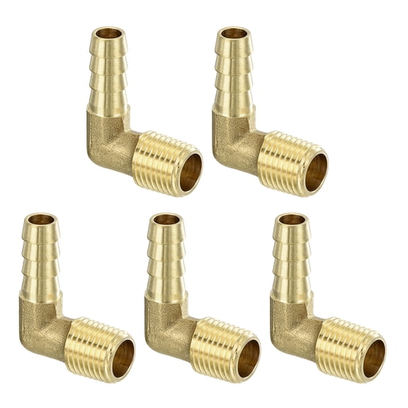 Brass Hose Barbed Elbow Fitting, 5 Pack 5/16" Barbx1/4" NPT Male 90 Degree