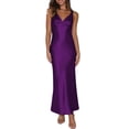 thumbnail image 1 of Vestido largo VUBIYA Elegante satén con cuello en V sin espalda morado, 1 of 5