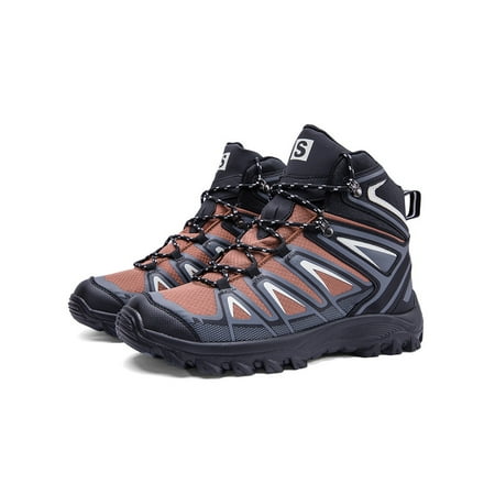 

Zodanni Men Work Boot Non-slip Sneakers Mid Hiking Boots Mens Climbing Anti-collision Waterproof Black Orange 10.5