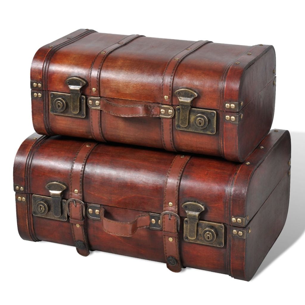 Kepooman 2 Pcs Wooden Storage Treasure Chest Box for Jewelry Keepsake Toy, Brown