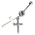 thumbnail image 4 of Soumake Rhinestone Double Cross Dangle Navel Belly Button Barbell Ring Body Piercing Jewelry Fashion, 4 of 6