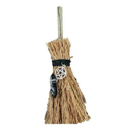 

Mini Broom Straw Witch Brooms with Crystal Pendant Decorations for Halloween Wicca Altar Broom Witchcraft Accessories