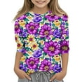 thumbnail image 1 of Spazoro Toddler Girls 3/4 Sleeve Shirts, Casual Spring and Fall Round Neck Floral Print Fashionable Tops for Girls Multicolor Size 3-4T, 1 of 4