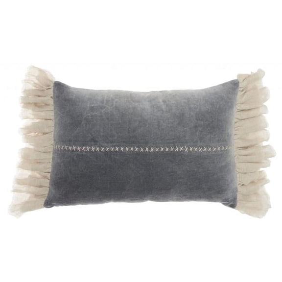 14 x 22 in. Wide Tasseled Marble Steel Blue Lumbar Pillow