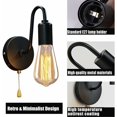 thumbnail image 5 of Lámpara de pared industrial retro con interruptor de extracción, casquillo E27, iluminación de pared de metal para dormitorio, sala de estar, pasillo, restaurante, loft, 2 piezas (bombilla NO, 5 of 5