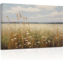 ZHONGYUTONG Retro Landscape Wall Art Wildflower Field Meadow Painting Prints French Country Canvas Pictures Rustic Botanical Farmhouse Wall Decor Framed (28.00" x 42.00")