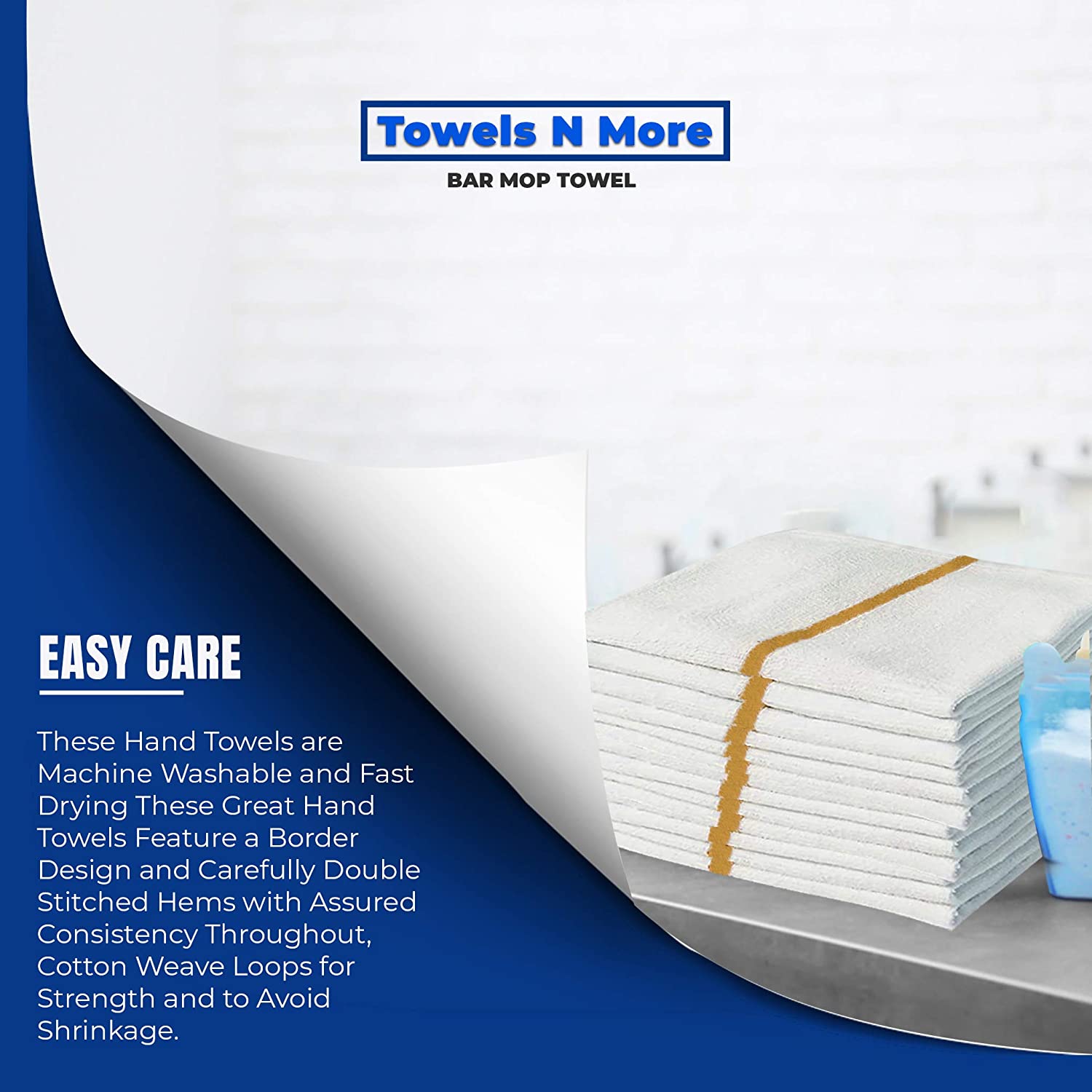 24 Pack Kitchen Cleaning Towels, 16x19 Bar Mop Towels, 30oz Commercial Bar Mop Towels Gold Stripe by Towels N More