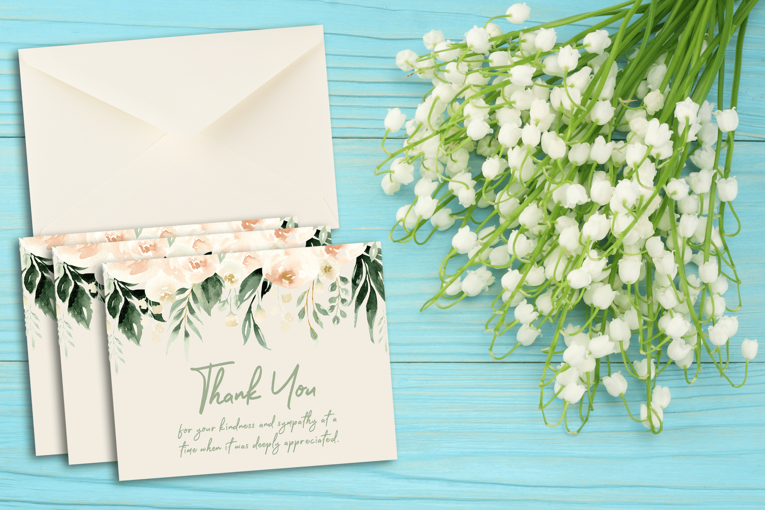 50 Funeral Sympathy Bereavement Thank You Cards With Envelopes (Sage Floral)