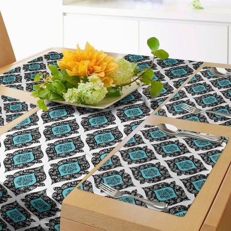 

Floral Table Runner & Placemats Baroque Victorian Style Antique Renaissance Shapes Background Fashion Art Set for Dining Table Decor Placemat 4 pcs + Runner 14 x72 Black Aqua White by Ambesonne