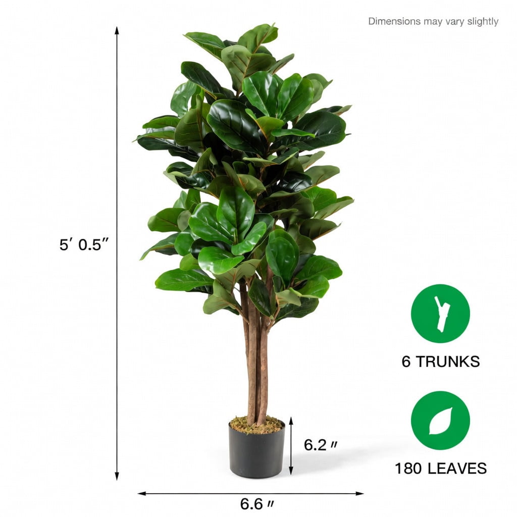 Barara King 5 Feet Artificial Plant with Realistic Green Leaves, Tall Fake Plant, Indoor Home Décor, Artificial Fiddle Leaf Fig Tree Decorative Planter