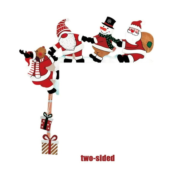 Handcrafted Wooden Christmas Door Frame Decoration with Santa Snowman and Reindeer for Festive Home Holiday Decor