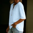 thumbnail image 4 of Womens Elbow Length Sleeve T-Shirts V Neck Buttons Tops Solid Color Loose Fit Summer Shirts M, 4 of 5