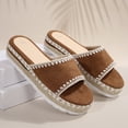 thumbnail image 5 of Espadrilles for Women Open Toe Suede Platform Sandals Comfortable Footbed Slippers Fashion Stitching Summer Casual Slides Brown Size 7, 5 of 7