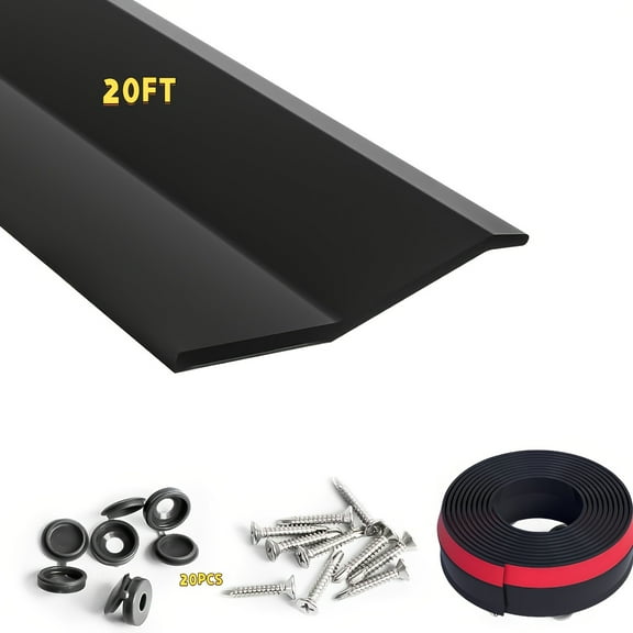 20ft Black Vinyl Garage Door Seal Strip with Adhesive Backing, Screws &  - Weatherproof, Fit for Top & Side of Doors, Garage Door Insulation