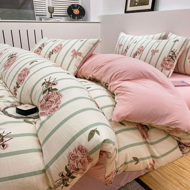 Korean Bed Sheet Set Foam Cotton Small Floral Four Piece Set Dormitory Bed Three Piece Set Quilt Set