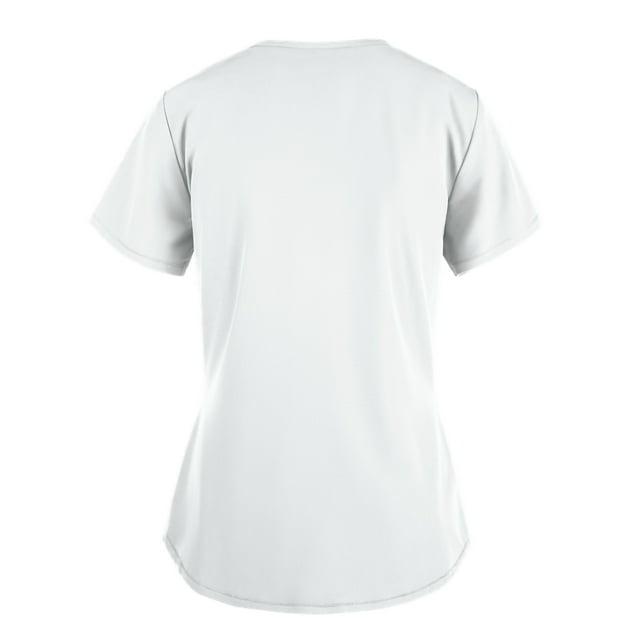 Heliisoer Women Short Tops Working Sleeve V-neck Uniform Solid Color Pocket Blouse