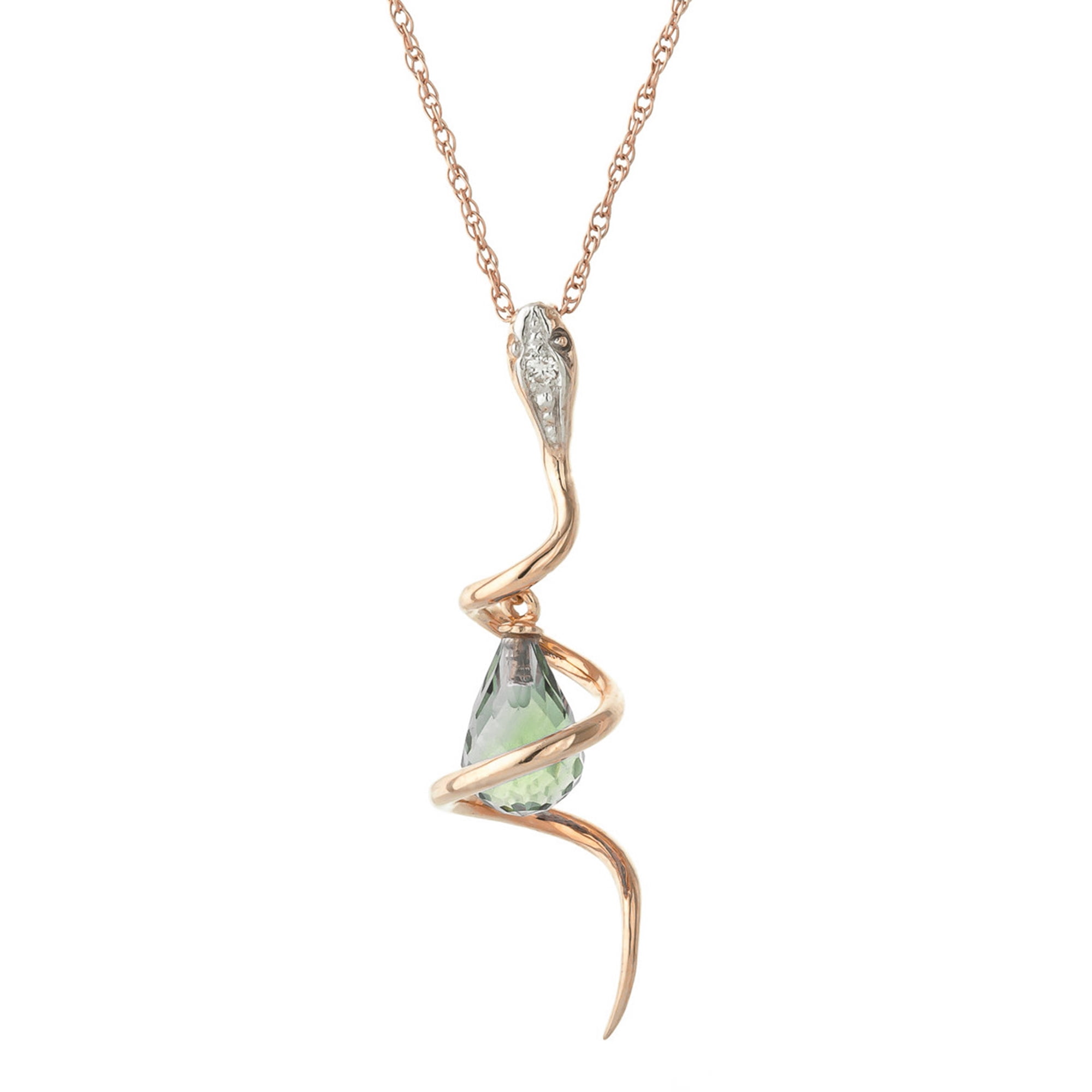 Galaxy Gold 14K Solid Gold 2.28 Carat Natural Diamond & Green Amethyst Drop Necklace for Women - Rose Gold Fine Jewelry