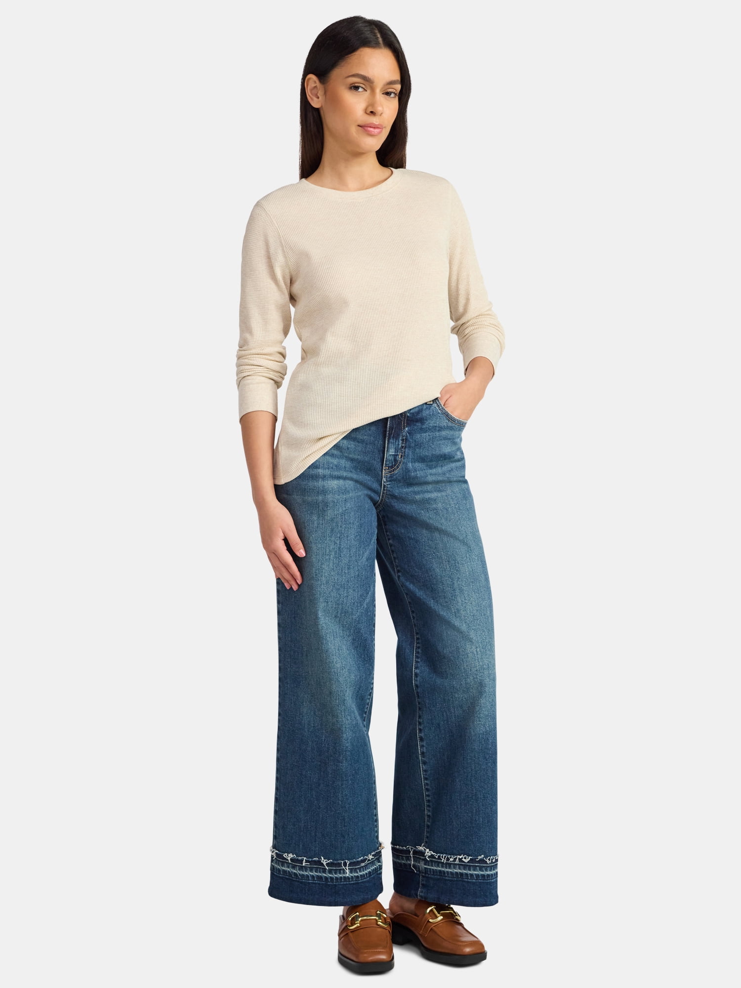 Time and Tru Women's Thermal Tee with Long Sleeves, Size XS-XXXL