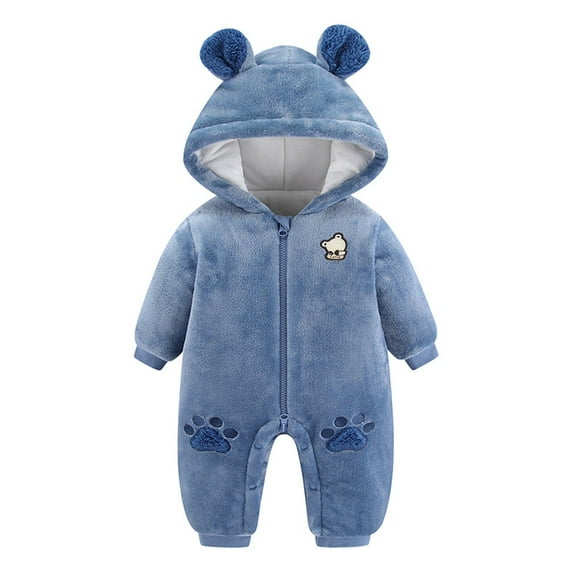 Verugu Cute Baby Boys Girls Snowsuit Jackets Winter Ears Hooded Footie Cotton Romper Jumpsuits New Born Baby Infant Winter Warm Thicken Coat Snow Outwear Jumpsuits Blue, 12-18 Months