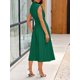 thumbnail image 4 of Vestido Wenrine Summer fruncido midi con cuello en V y manga corta verde, 4 of 6