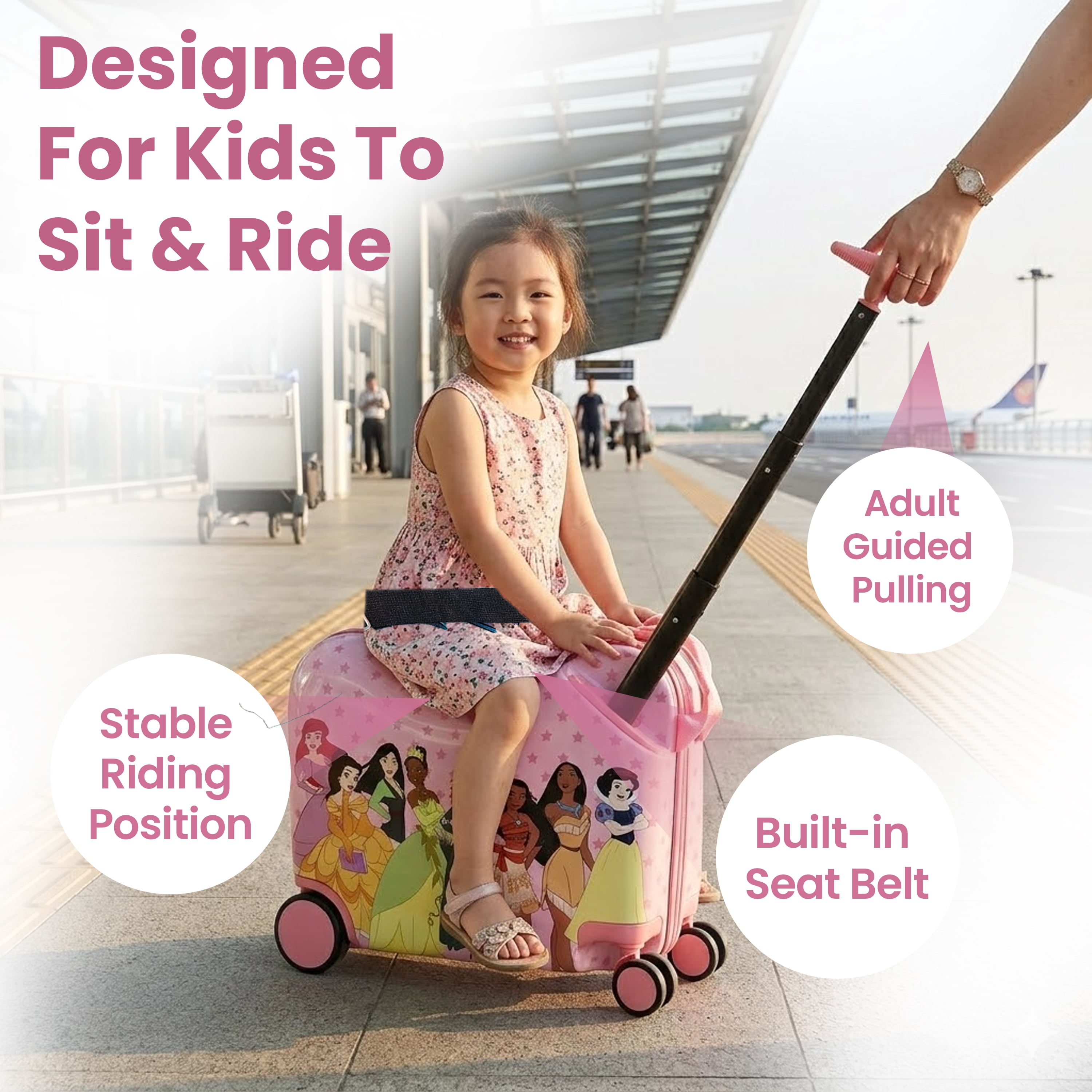 Disney Princesses Ride-On 18" Suitcase For Kids & Toddlers