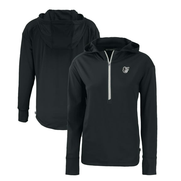 Women's Cutter & Buck Black Baltimore Orioles Daybreak Eco Recycled Half-Zip Hoodie