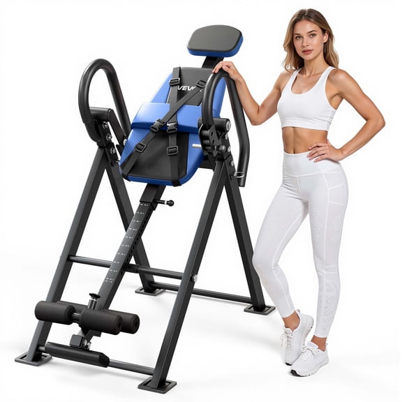 VEVOR Inversion Table, 300 lbs Capacity Heavy Duty Back Inverter Stretcher, Inverted Table with Dual-Roller Locking, Decompression Tables for Shoulders, Neck, Back, 3-Level Armrest Pin Adjustment