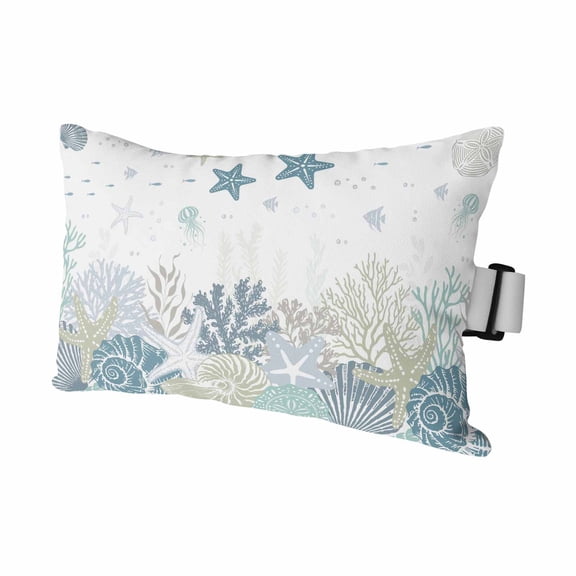 1PCS Outdoor Pillow for Chaise Lounge Chair Summer Blue Seashells Starfish Coral Waterproof Headrest Cushion with Insert Underwater Botantical Adjustable Lumbar Pillow for Beach Patio,11x16in