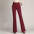 thumbnail image 2 of Pantalones rectos de cintura alta para mujer: cintura elástica, pantalones acampanados con bolsillos, 2 of 6