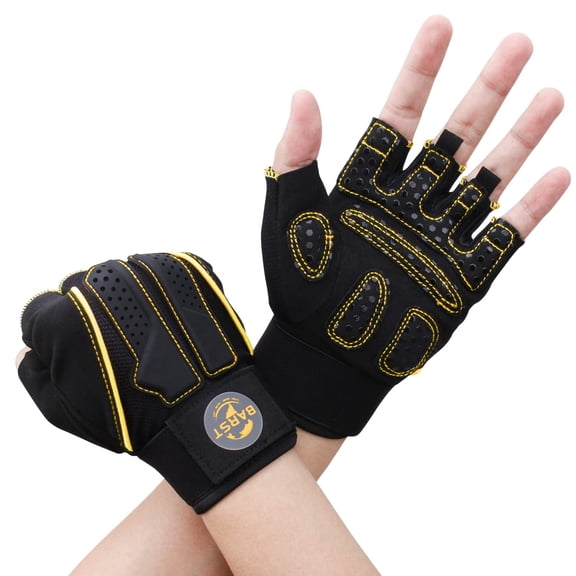 BARST Fingerless Work Gloves for Women, Half Finger Training Gloves with TPR, Breathable Grip Gloves for Cycling, Gym Workouts, Fitness and Weight Lifting Yellow L