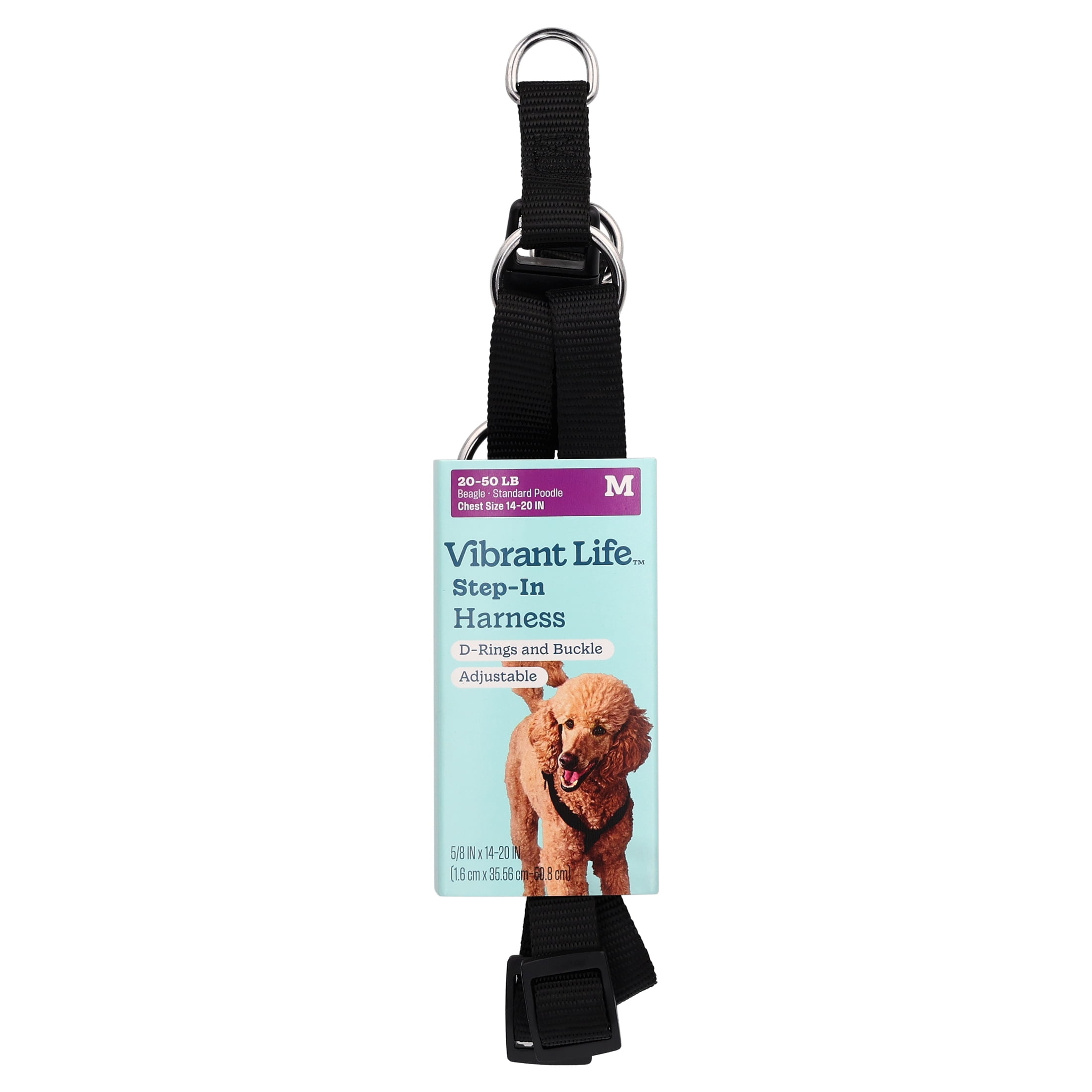 Vibrant Life Nylon Adjustable Step-In Dog Harness, Black, M