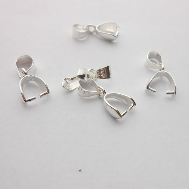 10x Size L 925 Sterling Silver Findings Bail Connector Bale Pinch Clasp Pendant Com - Sterling Silver Pendant Bail Findings