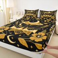 thumbnail image 4 of jejeloiu Western Vintage Moth Bed Sheets For Girls,Geometric Print Full Size Sheets,Black Gold,4pcs,1 Flat Sheet, 1 Fitted Sheet and 2 Pillowcases, 4 of 6