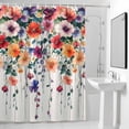 thumbnail image 4 of Purple Orange Flowers Fabric Shower Curtain Green Leaf Washable Shower Curtains for Bathroom, Waterproof Bath Curtain with Hooks Home Decor 72x84in, 4 of 8