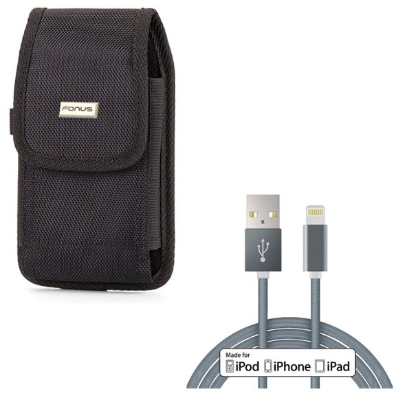 Case Belt Clip w MFi USB Cable for iPhone XS - Rugged Holster Canvas Cover Pouch, 6ft Certified Charger Cord Power Wire for iPhone XS