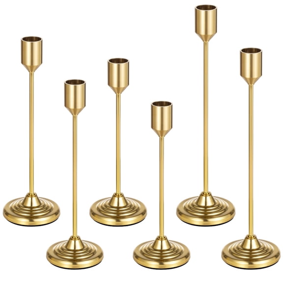6 PCS Brass Candlestick Holders, 3 Heights Vintage Metal Taper Candle Holders Set, Electroplated Iron Candle Stick Stand for Wedding Table Fireplace Dinner Decor