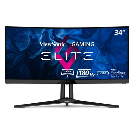 UPC: 0766907014723 | ViewSonic ELITE XG340C-2K 34 Inch 1440p Ultra-Wide QHD Curved Gaming Monitor with 1ms  180Hz  AMD FreeSync Premium Pro  HDR 400  HDMI 2.1  DisplayPort  and USB C for Esports