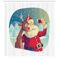 thumbnail image 1 of Santa Shower Curtain, Best Friends Taking a Funny Christmas Selfie with Cellphone in a Snowy Winter Forest, Fabric Bathroom Set with Hooks, 69W X 84L Inches Extra Long, Multicolor, by Ambesonne, 1 of 3