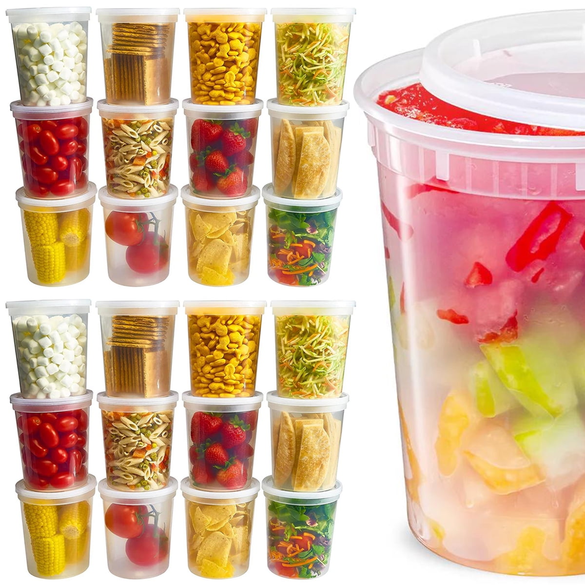 Round Clear Plastic Deli Cups with Lids , 32 oz Food Storage Containers