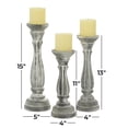 thumbnail image 4 of DecMode Traditional Gray Carved Wood Candle Holder with Whitewashed Finish, Set of 3 15", 13", 11"H, 4 of 17