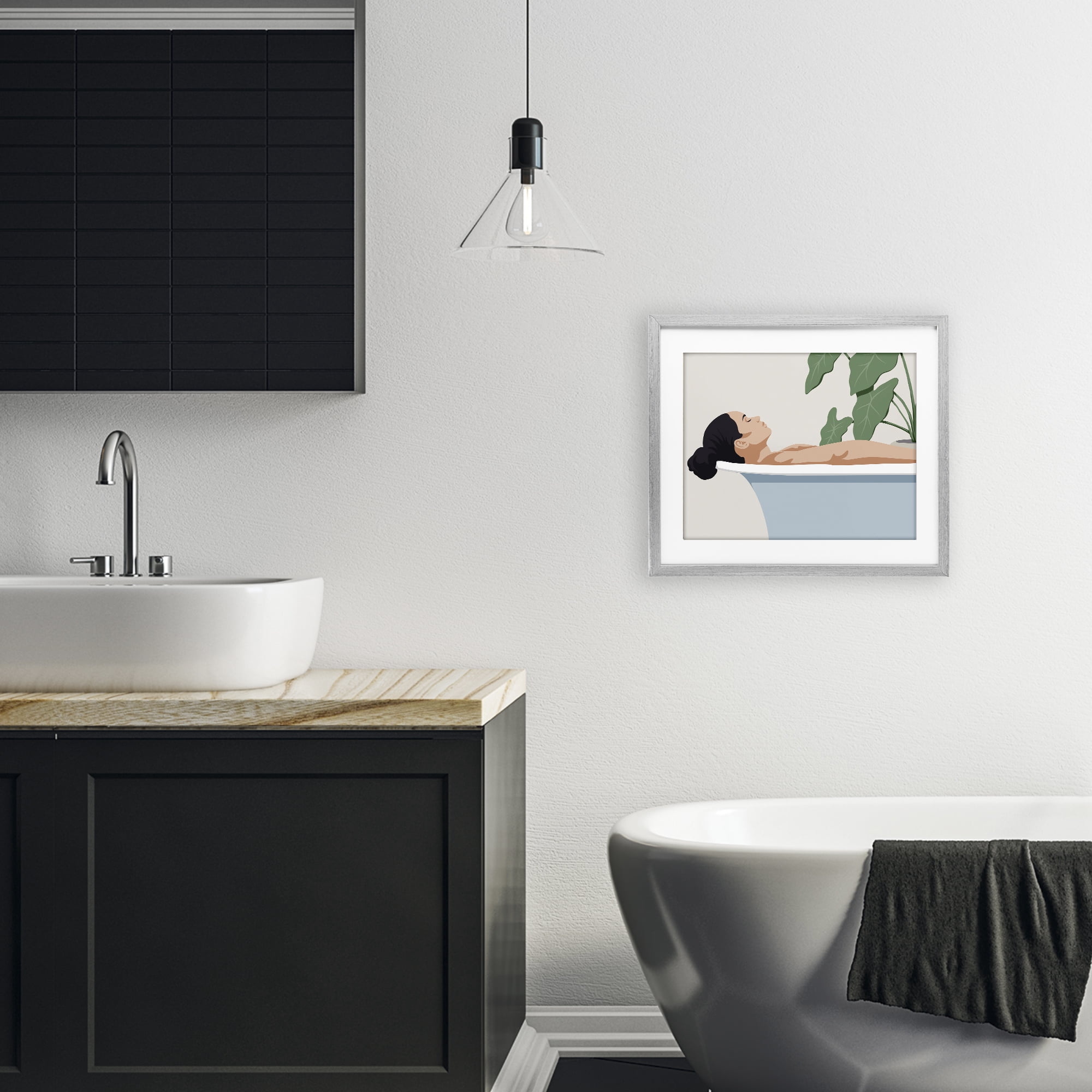 Stupell Industries Tub Relaxation Woman Gray Framed Print Under Glass, design by Marcus Prime