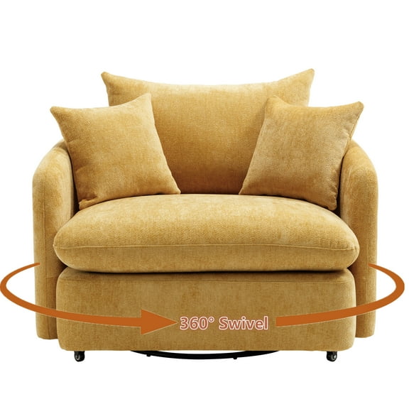 LITVZ 360 Degree Swivel Accent Chair Oversized, 37.4 inch Extra Wide Barrel Swivel Chairs with Deep Seat for Living Room, Club, Reading, Bedrooms