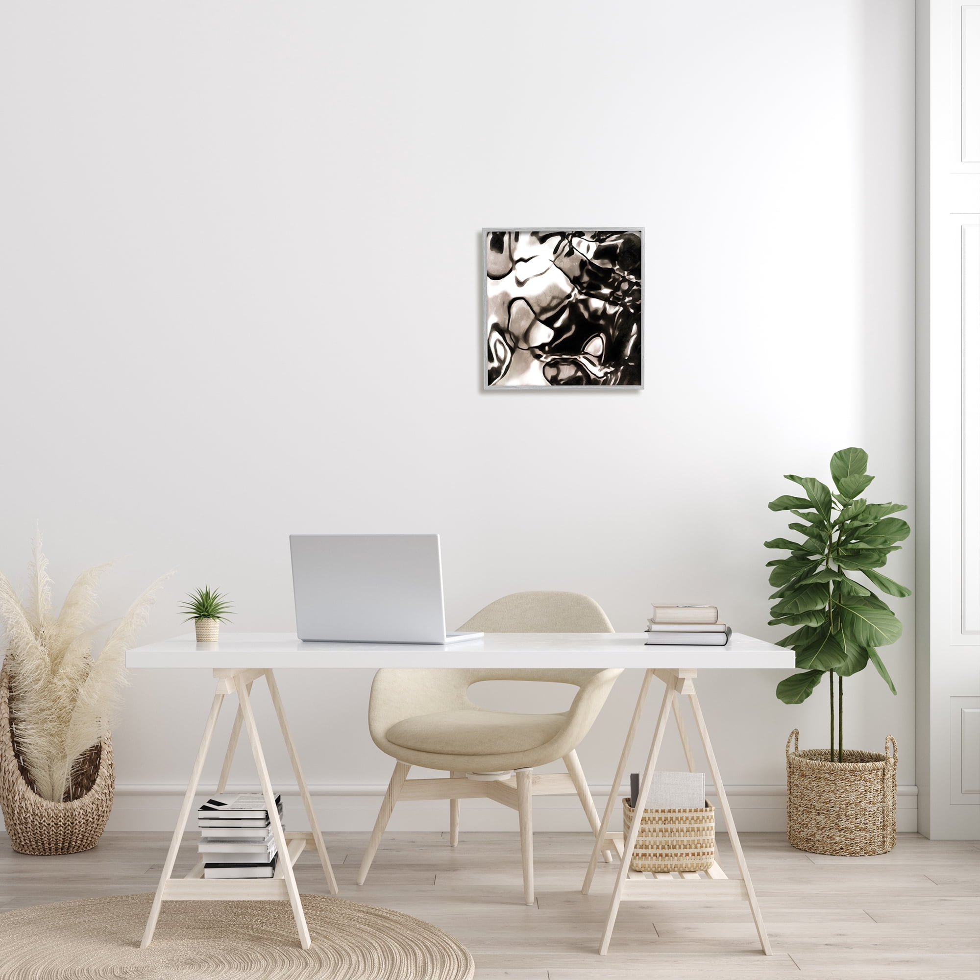 Shimmering Glow Water Abstraction Monochromatic Grey Black Abstract Framed Art Print Wall Art, 17x17